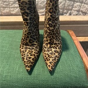Charles Jourdan Leopard-Print Pointed-Toe Heeled Boots - Tan/Black